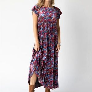 NEW Berkley Velvet Maxi Dress - Red Blue Floral
